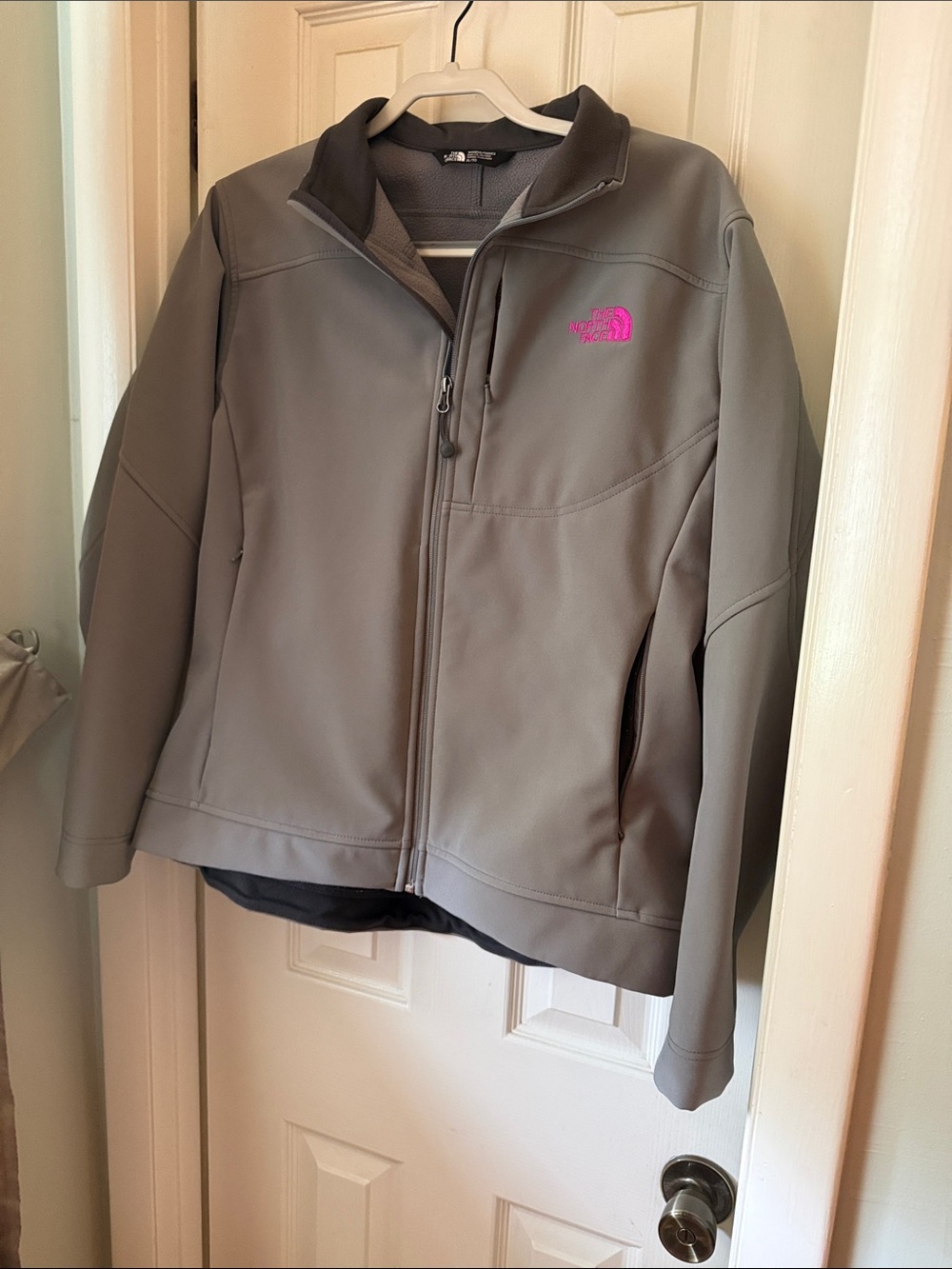 The North Face Women's Gray Utility Softshell Jacket with Pink Logo